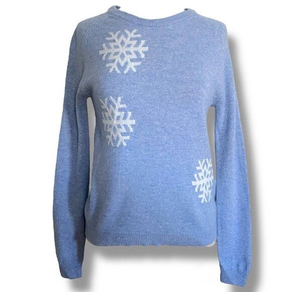 Philosophy Sweaters - Philosophy Womens Sweater Sz Medium Blue 100% Cashmere Snowflake Fitted Pullover